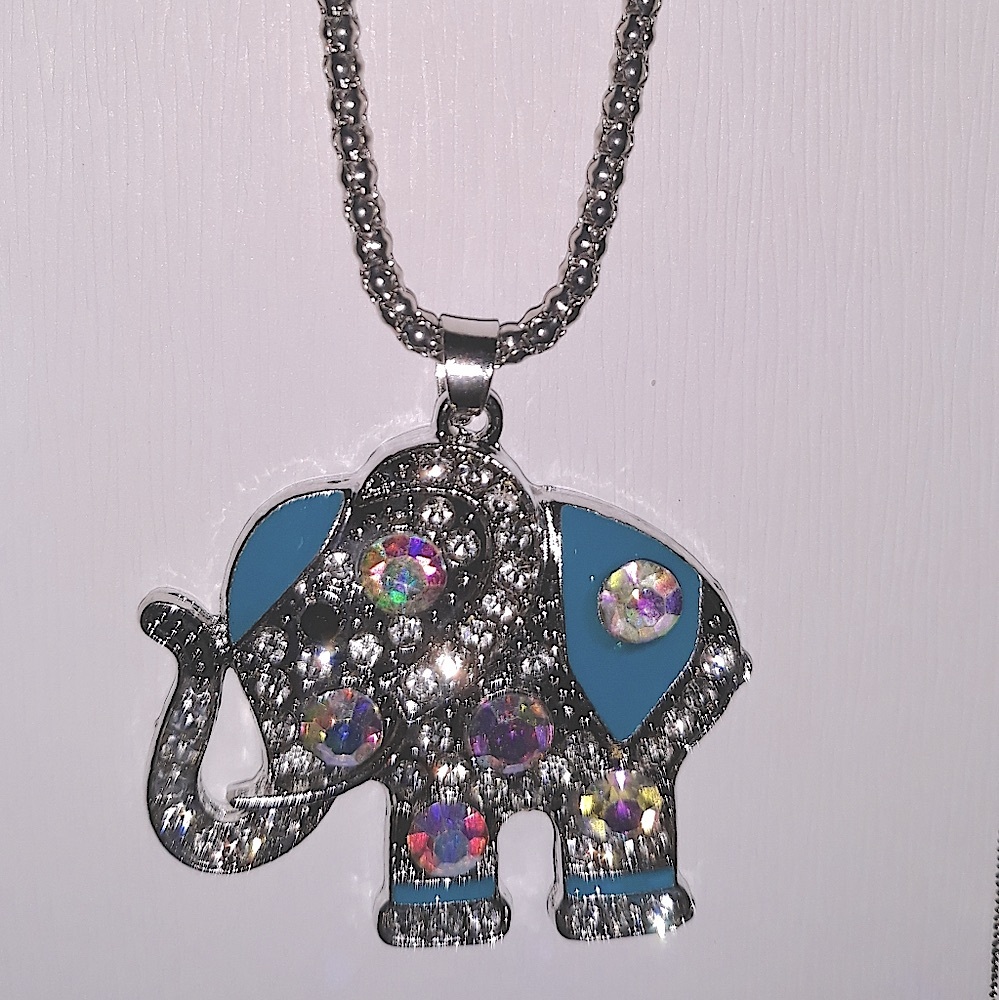NWT Elephant Necklace CZ Earrings Set BlueTeal Silver CZ Jewelry Women Kids NEW